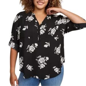 TORRID‎ Harper Georgette Pullover Floral Black & White 3/4 Sleeve Blouse …